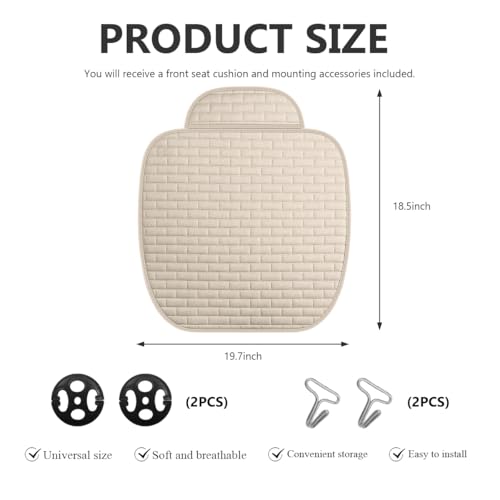 Front Car Seat Cover, Anti-Slip Driver Seat Cushion Protector with Storage Pocket, Cooling Breathable Linen Bottom Pad for Most Vehicle Front Seats, Car Accessories (Front Beige) - color: Front Beige