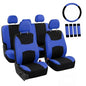 FH Group Full Set Cloth Car Seat Covers , Universal Fit Combo Set with Steering Wheel Cover and Seat Belt Pad for Cars, SUVs and Trucks, Blue - color: Blue/Black