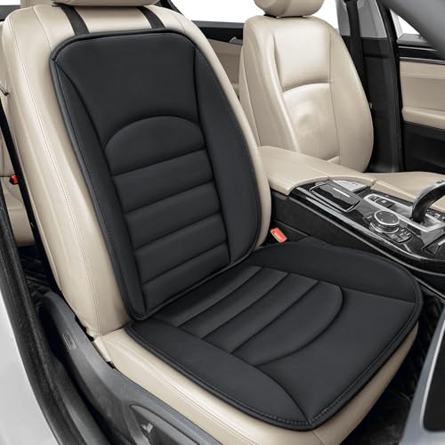BOPUOVRE Memory Foam Car Seat Cushion with Breathable Fabric & Non-Slip Gel, Universal Fit for Car Truck Office Home 19.6x18x1.2 Black with Backrest - size: Base + Backrest