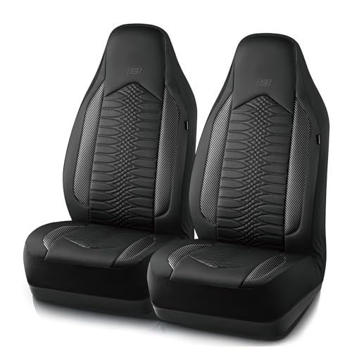 Skechers Memory Foam Car Seat Covers, Leather High Back Seat Covers Quilting Design,Waterproof Sports Car Seat Covers Front Seats,Airbag Compatible Universal Fit for Most Cars, SUVs,Trucks,Black