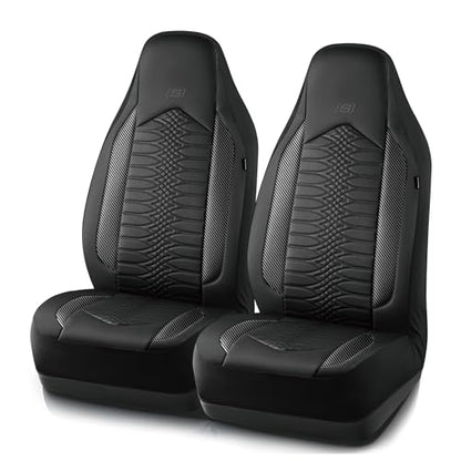 Skechers Memory Foam Car Seat Covers, Leather High Back Seat Covers Quilting Design,Waterproof Sports Car Seat Covers Front Seats,Airbag Compatible Universal Fit for Most Cars, SUVs,Trucks,Black