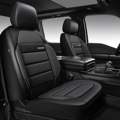 CAR PASS Memory Foam Seat Covers Front, Airy Cool Mesh Thick Car Seat Covers, Leather Car Seat Covers Front Seats Airbag Compatible, Universal Automotive Comfort for Cars, Trucks, SUV, Charcoal Gray - color: Charcoal Gray