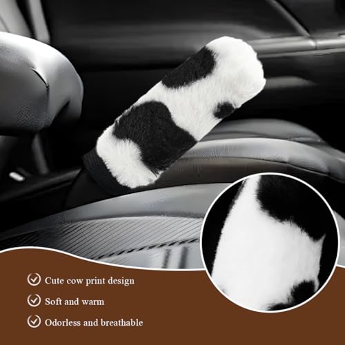 Cow Print Car Handbrake Cover, Cute Cow Print Anti-Slip Plush Handbrake Protector for Winter Warm, Soft Fluffy Comfortable Grip Printed Hand Brake Covers for Women Girls - color: Handbrake Cover