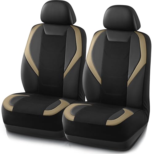Road Comforts Car Seat Cover, Leather Mesh Front Seat Cover, Universal Fit for Most Cars, SUVs, Trucks, and Vans, Airbag Compatible - Beige - color: Beige Front, size: Front