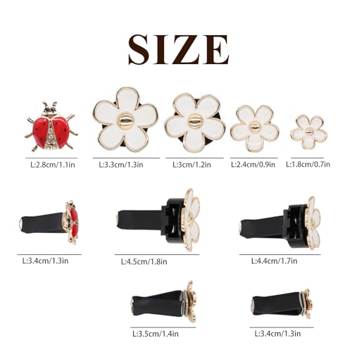 ORIESSE 5pcs Flowers Ladybug Air Vent Clips Car Accessories Set 2pcs White Daisy Flower Car Air Freshener Vent Clips 3pcs Vent Decoration Interior Aesthetic Clips Refillable Diffuser