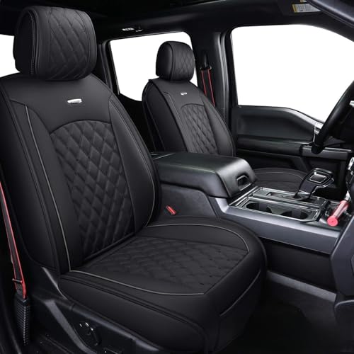 Full Set Car Seat Covers Custom Fit 2009-2026 Ford F150 Crew Cab and 2017-2026 F250 F350 F450 Super Duty Pick-up Truck, Automotive Vehicle Cushion Cover with Waterproof Leather (Black)