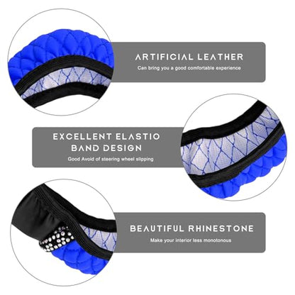 Bling Car Steering Wheel Cover, 15 Inch Sparkly Rhinestone Soft Leather Steering Wheel Protector, Non-Slip Universal Auto Elastic Steering Wheel Covers for Women Girls (Blue) - color: Blue