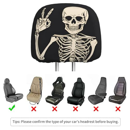 Dujiea 2 Pack Funny Skull Finger Car Headrest Covers, Universal Soft Car Seat Head Rest Protector, Vehicle Accessories Fabric Headrest Cover for Cars Vans Trucks