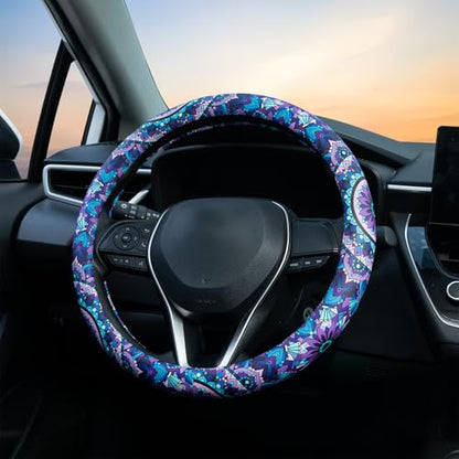 Purple Lotus Mandala Steering Wheel Cover Auto Jacquard Steering Wheel Protector, Anti-Slip, Breathable, Absorbing Sweat, Universal Car Accessories 14.5–15 inch,Fit for Most Car, Trucks, SUV - style: Purple Lotus Mandala