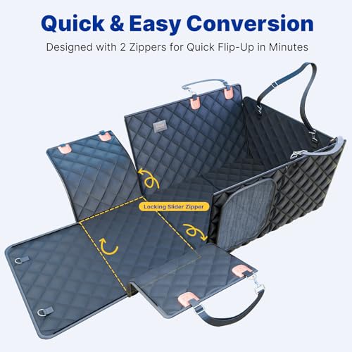 Convertible Back Seat Extender for Dogs, Foldable 400lbs Hard Bottom Dog Car Seat Cover for Back Seat, Waterproof Dog Hammock Bed Backseat Cover for Dogs in Car SUV Truck Pet Seat Cover Black M - size: M