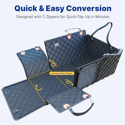Convertible Back Seat Extender for Dogs, Foldable 400lb Hard Bottom Dog Car Seat Cover for Back Seat, Waterproof Dog Hammock Bed Backseat Cover for Dogs in Car SUV Truck Pet Seat Cover Black XL - size: XL