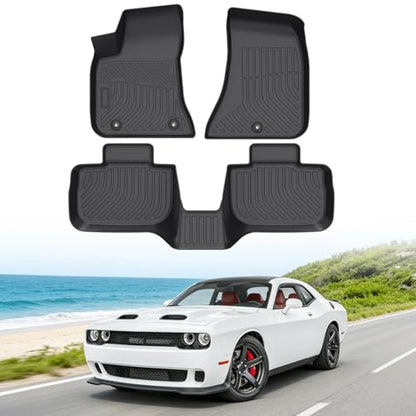 Floor Mats for Dodge Challenger RWD 2015-2023 (Not for AWD or 3.6L V6 Engine Models), Custom Fit Heavy Duty TPE All Weather Protection, Waterproof Non-Slip Black Car Liners (Two-Row Floor Mats) - style: 04) For Dodge Challenger RWD | 2015-2023 | 1st & 2nd