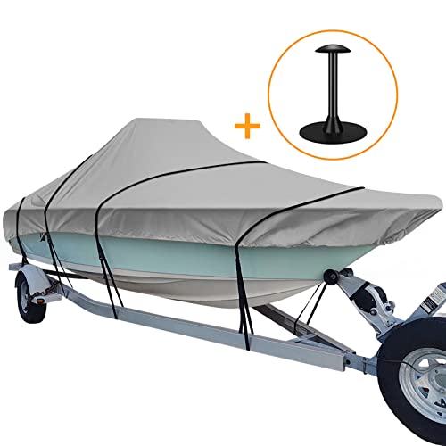 iCOVER Trailerable Boat Cover, 600D Heavy Duty Boat Cover Fits V-Hull Center Console Boat 22ft-24ft Long and Beam Width up to 102in, Windshield Height up to 30in, Boat Cover Support Pole Included - color: Grey, size: 22ft-24ft long and beam width up to 11