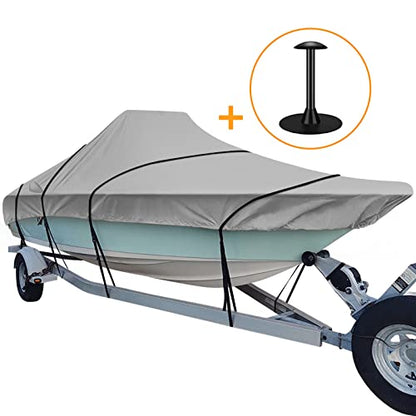 iCOVER Trailerable Boat Cover, 600D Heavy Duty Boat Cover Fits V-Hull Center Console Boat 22ft-24ft Long and Beam Width up to 102in, Windshield Height up to 30in, Boat Cover Support Pole Included - color: Grey, size: 22ft-24ft long and beam width up to 11