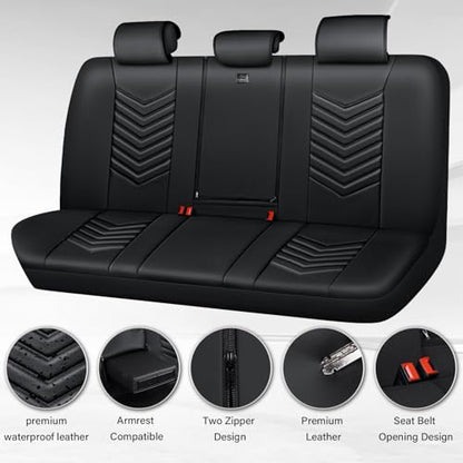 CAR PASS 3D Foam Luxury Leather Back Bench Leather Seat Covers,Waterpoof Faux Leather Rear Seat Cover Universal Fit for Cars Sedans SUVs Vans Trucks 95% Automotive Backseat, (Rear,Black) - color: Pure Black, size: Rear