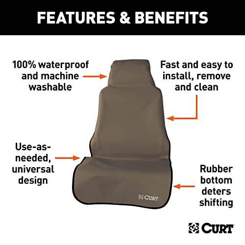 CURT 18502 Seat Defender 58-Inch x 23-Inch Brown Waterproof Universal Bucket Car Seat Cover Protector - color: Brown, size: Bucket Seat