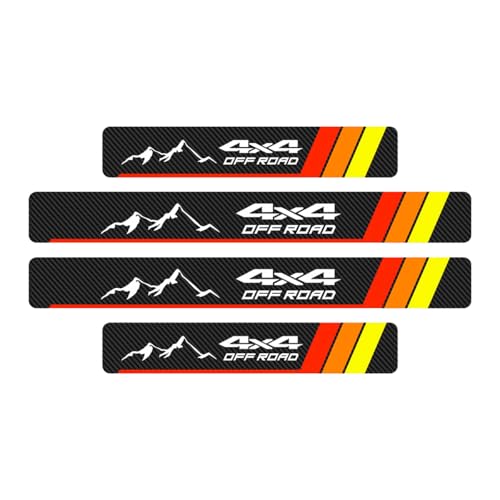 ZIMISI 4PCS Tri-Color Door Sill Protectors, Anti-Scratch Carbon Fiber Entry Step Guard Sticker Decal, Universal Car Front/Rear Door Threshold Protection Stripe for Most Vehicles (Tricolor Off Road) - color: Tricolor Off Road