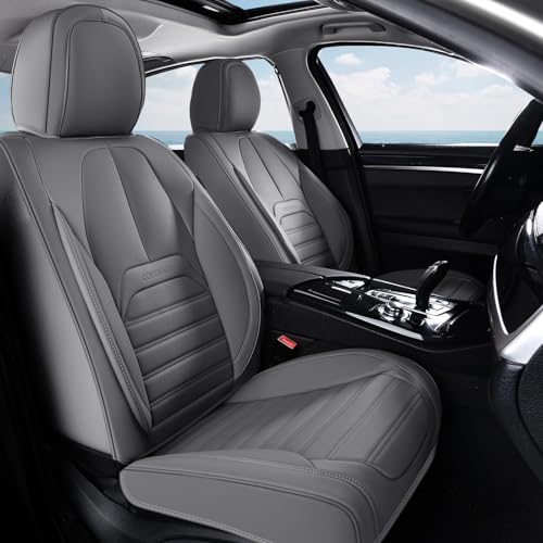 Coverado Seat Covers, Car Seat Covers Front Seats, Automotive Seat Covers, Waterproof Nappa Leather Car Seat Cover, Car Seat Cushion, Gray Seat Covers Carseat Cover Universal Fit for Most Cars - color: Gray-A, size: Front