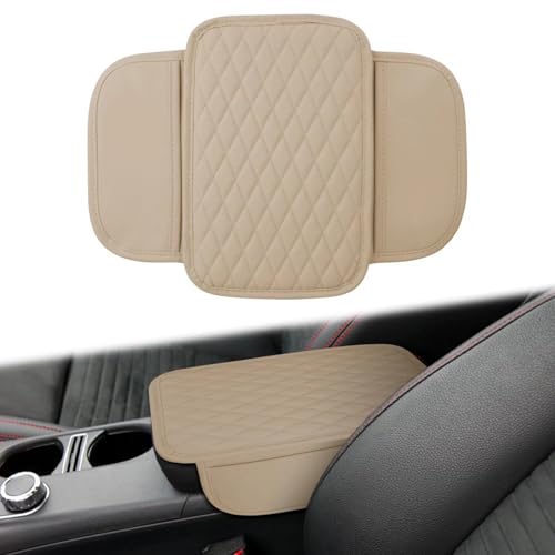Car Center Console Cover, Anti-Scratch Leather and Memory Foam Center Console Cover, Hand Rest Pillow with 2 Organizer Pockets Storage Bags, Universal Fit for Most Vehicles, Car Accessories (Beige) - color: Beige