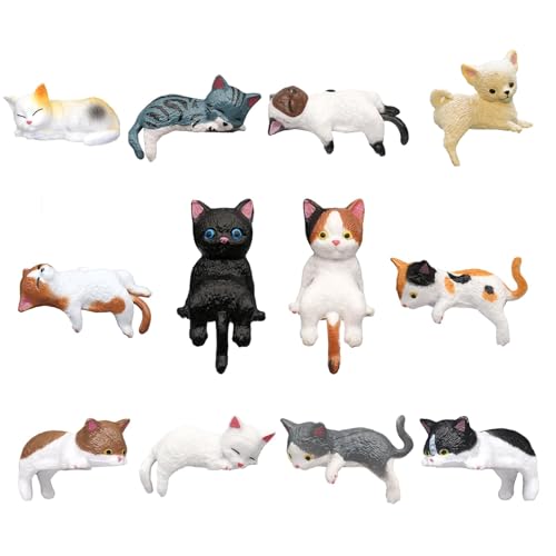 12 Pcs Cat Car Decor Dashboard Accessories, Mini Cat Figurines Cute Car Rear View Mirror Car Gifts, Funny Computer Monitor Desk Decorations for Women Girl(Cat 12 Pcs) - color: Cat 12 Pcs