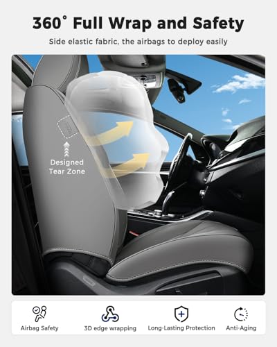 Huidasource Seat Covers Full Set, Universal Fit for Most Cars SUVs Trucks, Full Coverage Waterproof Leather Car Seat Cover, Airbag, Cupholder Compatible, Seat Function Retain, Velcro Adjustable, Gray - color: FS: Gray, size: Full Set