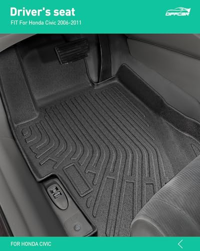 Car Floor Mats for Honda Civic: 2006 2007 2008 2009 2010 2011 All Weather Rubber Black Trunk Liner Full Set Mats Fit for 5-Seat 8th Gen Civic Si Sedan (Not Fit Coupe) TPE Cutsom Automotive Accessories
