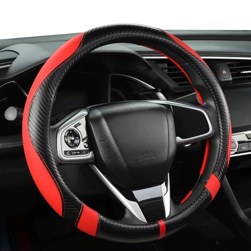 Microfiber Leather Car Steering Wheel Cover for Kia,14.5-15 inch (Black+Red-Standrad Size) - color: D-Black+Red
