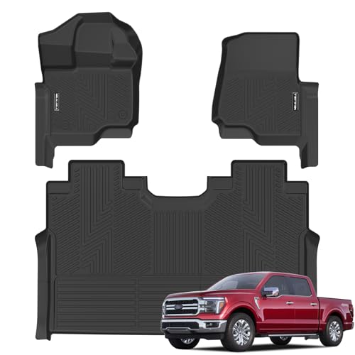Floor Mats for Ford F150/F-150 2015-2024 2025 SuperCrew Cab (Includes 22-24 Lightning Models) All Weather Protection TPE Rubber Floor Liners Accessories, Odorless Anti-Slip, 1st & 2nd Row, Black - size: Floor Mats for 2015-2025 F-150