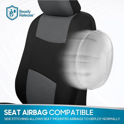 BDK PolyPro Car Seat Covers Full Set in Gray on Black, Front and Rear Split Bench Seat Covers for Cars, Easy to Install Car Seats Cover Set and Accessories for Auto Trucks Van SUV - Gray - color: Gray