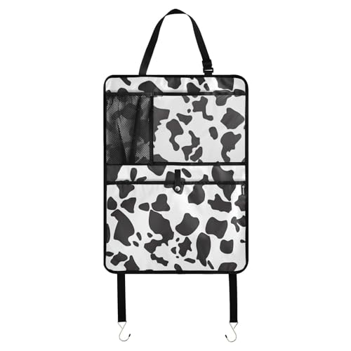 JIPONI Car Backseat Organizer, Cow Print 3 Automotive Back Seat Protector, Kick Mats with Storage Pockets for Kids Pets, Road Trip Accessories - color: Cow, size: 1 Pack