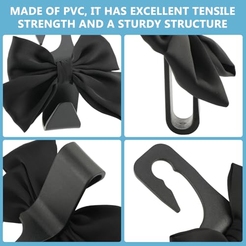 2Pcs Bow Car Headrest Hooks, Durable PVC Seat Back Organizer Hooks, Car Interior Decor Accessories, Multi‑Use for Bags and Umbrella, Universal for Cars, SUV, Truck (Black)