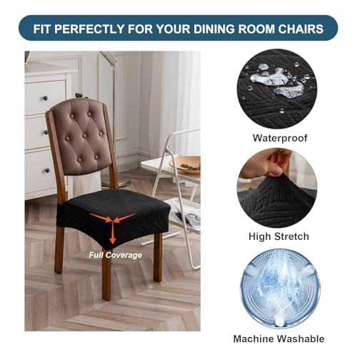 Removable and Washable Seat Covers for Dining Room Chairs Set of 4 - Waterproof Stretch Chair Seat Slipcovers, No Back Covers - color: Black, size: 4PCS-Rear-gapped