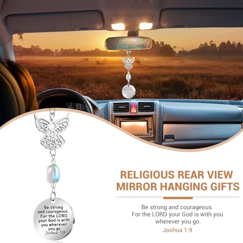 Angel Car Charms Rear View Mirror Accessories Christian Car Jewelry,Guardian Angel Hanging Ornament,Bible Religious Gifts,Rear View Mirror Accessories for Women Teen Girls Friends(Joshua 1:9)