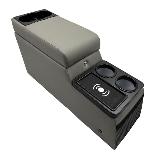 Truck Center Console Truck Seat/Bench Organizer with Wireless Charging and Holder Cups for Jeep CJ5 1976-1983,Jeep CJ7 1976-1986,Jeep Wrangler(YJ) 1987-1995 (Gray)