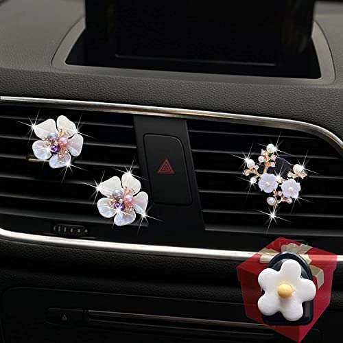 Pearl Daisy AromaBoost Car Diffusers - 3pcs with Mask Hook & Rhinestone Bling Decoration - color: 3 Pcs Pearl Daisy