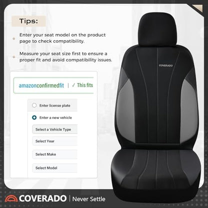 Coverado Automotive Seat Cover Full Set, Front and Rear Seat Covers, Waterproof Leather Seat Covers 5 Seats, Luxury Car Seat Protectors Universal Fit for Most Vehicles, SUV, Truck, Sedan - color: B-Gray&Black