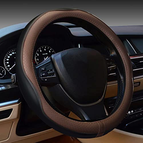 Gomass Car Steering Wheel Cover, Anti-Slip, Safety, Soft, Breathable, Heavy Duty, Thick, Full Surround, Sports Style (Black Brown) - color: Black And Brown