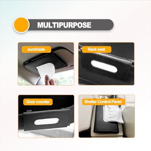 Premium PU Leather Car Tissue Holder Visor for Universal Auto, Car Tissue Case Holder Seat Back with Tissue Refill, Tissue Holder (Black) - color: Black 2#