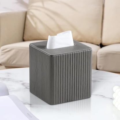 PU Leather Tissue Box Cover Square Tissue Box Holder with Magnetic Closure (Slate Grey Fluted) - color: Slate Grey Fluted