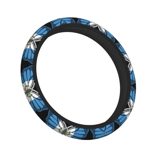 Butterfly Guatemala Flag Breathable Neoprene Steering Wheel Cover - Anti-Slip Floral Design Universal Fit for Cars/Trucks/Suvs (14.5"-15" Inch) - color: Butterfly Guatemala Flag