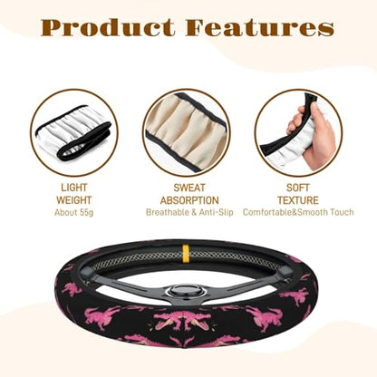 Steering Wheel Cover Accessories Neoprene Cover, Breathable Non-Slip Easy to Install Suitable for Women Men, 14.5-15.5 Inch for Car SUV Van Truck Universal - Pink Crocodile - color: Pink Crocodile
