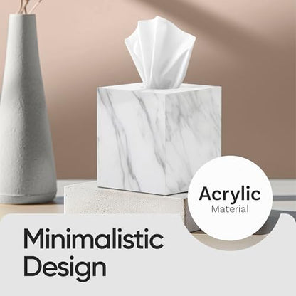 Tissue Box Cover Holder Square Marble Tissue Box Holder Bathroom Vanity Nightstand Bedroom Livingroom Decorative Decor Toilet Organizer Tissues (Marble, Square) - size: Square