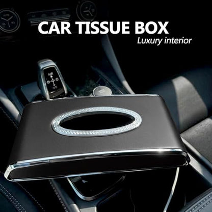 Faux Leather Car Tissue Holder for Interior, Multi-Function Tissue Box, Armrest & Back Seat Tissue Organizer, Sleek Kleenex Holder (Black Flat) - color: Black Flat