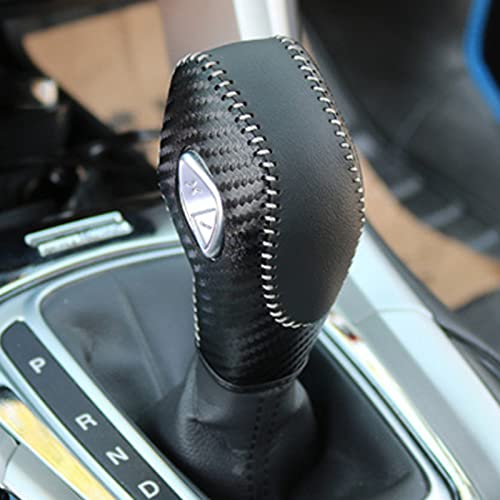 PU Carbon Fiber Automobile Gear Shift Knob Cover - Fit for Ford Focus 2012-2016 & Fiesta 2014-2016 / Fusion 2013-2016 - color: Black leather + Grey thread