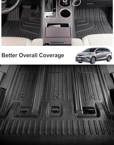 2021-2025 Sienna Floor Mats 7-Seat Compatible with Toyota Sienna (without Vacuum & Fridge Box) - Custom Fit TPE 3 Row Floor Liners - All Weather Floor Mats for Toyota Sienna Accessories 2021-2024 2025 - style: (5)Toyota Sienna 2021-2025 Floor Mats