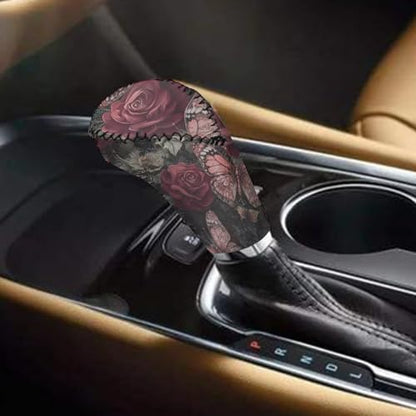 Butterfly Rose Pattern Car Handbrake Cover Gear Shift Cover Set Breathable Car Handbrake Grip Cover with Car Shift Knob Cover for Cars Truck SUV, Pack of 2 - color: Butterfly Rose