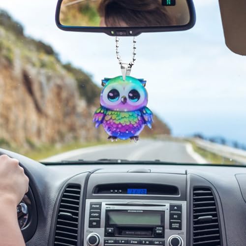 GLSOWEE Car Mirror Hanging Accessories - Colorful Owl Car Swinging Ornament, Rear View Mirror Charm, Home Decoration, Multiple Occasions - color: Colorful Owl
