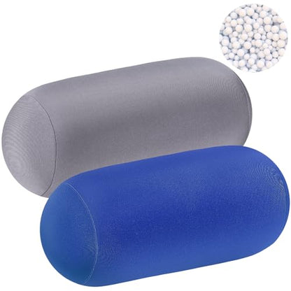 Geelin 2 Pcs Micro Bead Roll Pillow 11.8 x 6.3 Inch Soft Bolster Cylindrical Pillow for Sleeping Home Travel Neck Head Back Support Rest(Grey, Blue) - color: Grey, Blue