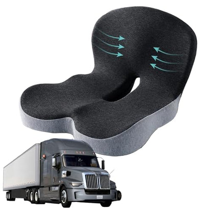 Memory Foam Seat Cushion for Truck Drivers, Office Chairs Ergonomic Seat Cushion for Back, Tailbone Sciatica Pain Relief, Pressure Relief Pad for Long Sitting, Car Seat Desk Chair Use (Gray)