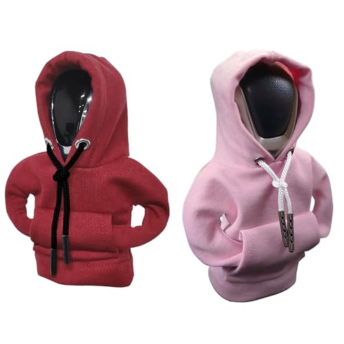 vvag Gear Shift Hoodie, Hoodie Car Gear Shift Cover, Car Shift Knob Hoodie, Automotive Interior Accessories, Universal Fit Knob Cover Gift (Red+Pink) - color: Red+Pink